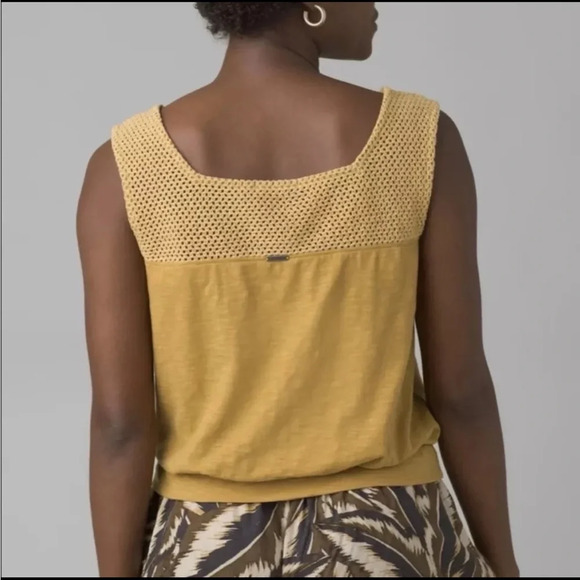 Prana Women Abbott Pass Mustard Yellow Square Neck Crocheted Top Tank Large NWT - Picture 2 of 10